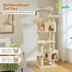 PETEPELA 69" Tall Cat Tree for Indoor Large Cats, Cat Tower for Adult Cats with Super Big Hammock, Cat Climbing Tree Tower with Scratching Posts, Condo House and Large Top Perch, Beige