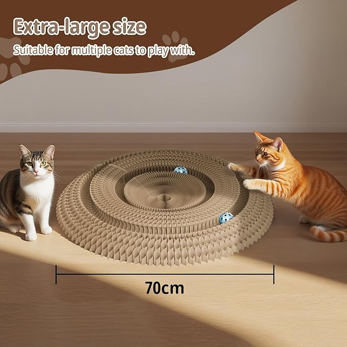 Kitty kurlz Magic Organ Cat Scratching Board with 2 Bell Ball,Foldable Accordion Kitty Curls Cat Scratcher,Corrugated Cardboard Scratching Pad,Blue Big Fish