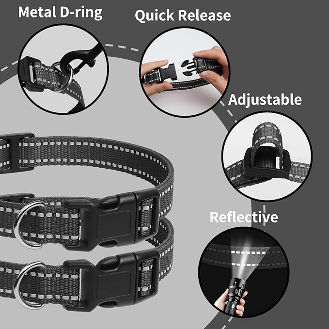 PaiPaitek Shock Collar Replacement Strap, Reflective Black Nylon, 3/4 x 28 Inch, with D-Ring, Compatible with Multiple Training Collars, 2 Pack