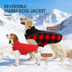 Kuoser Dog Winter Coat, Reversible Waterproof Dog Jacket with Leash Hole, Warm Dogs Fleece Vest Adjustable Doggy Cold Weather Clothes Plaid Christmas Outfit Pet Apparel for Extra Large Dogs, Red 3XL