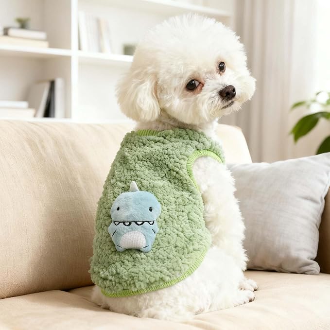 FLAdorepet 3 Packs Teacup Dog Cat XXS Clothes for Chihuahua Yorkie,Winter Warm Fleece Puppy Pet Clothes Sweater Shirt Vest for Mini Newborn Extra Small Dogs (Cute Dnosaur, XXXS(Pet Under 1LBS))