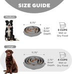 Outward Hound Fun Feeder Slo Bowl – Large 4‑Cup Capacity, Slow Feeding, Medium to Large Dogs, Non‑Slip, Gray, Drop Pattern