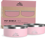 Alpine Set of 2 Stainless Steel Dog Bowls, Non Slip, Metal Pet Bowl for Food and Water, Double Walled Insulated, Rustproof, Dishwasher Safe- 32 Ounces- Pink (AB)