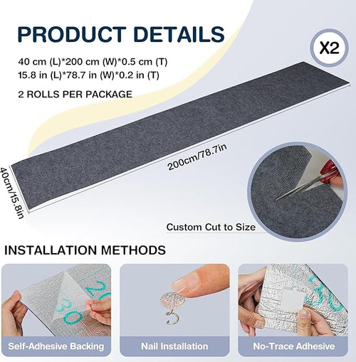 157.5" x 15.8" Cat Scratch Furniteure Protector, Trimmable Self-Adhesive Couch Protector from Cat Claws, Cat Scratching Mat Carpet, DIY Cat Scratch Pads Replacement, 2 Pack (Dark Grey)