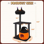 44.8in Gothic Cat Tree, Black Cat Condo Cats Tower with Coffin Bed & Sisal Scratching Posts, Scratching Ramp and Comfort Basket for Indoor Cats (44.8" Tall Black)