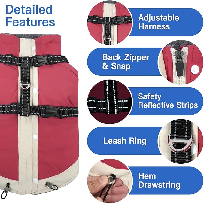 Turtleneck with Sleeves Dog Coats for Medium Dogs-L| Jackets with Reflective Harness Built in,Water-Repellent & Windproof Snowsuit,Soft Warm Lining for Beagle Cold Protection(Pink)