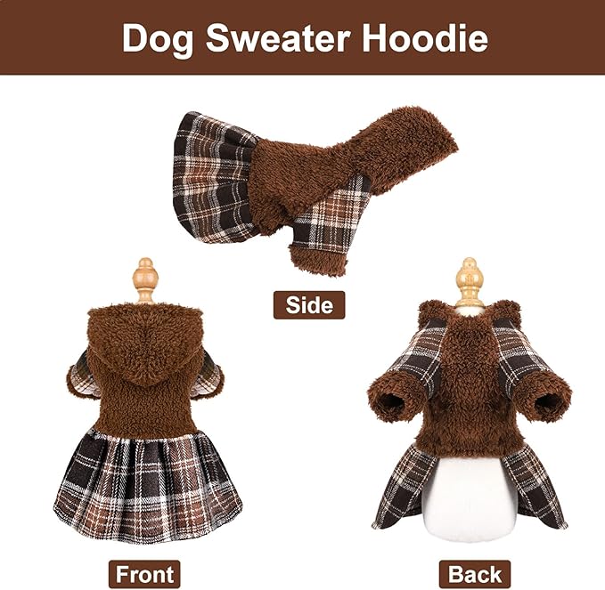 Dog Sweater Puppy Clothes for Small Dogs Boy Girl Pet Hoodies for Dogs Cold Weather Doggie Coats Fall Doggy Sweatshirt for Chihuahua Yorkie Cat Outfits (Brown, Small)