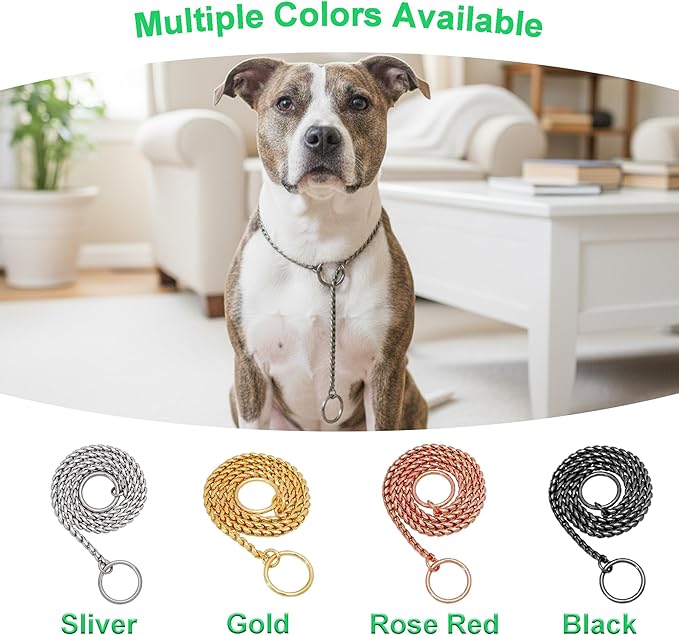 Dog P Snake Chain Chrome Plated Metal Dog Training Choke/Collar-Fully Guaranteed Against Rust Tarnish or Breakage-Recommended for Professional Training (Golden, 5mm * 20")