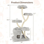 PETSITE 65 Inch Tall Cat Tree, Multi-Level Modern Cat Tree Tower with Sisal Scratching Posts, Cat Condo, Soft Long Plush Covered Platforms, Ideal for Indoor Cats Large Adult (Grey)
