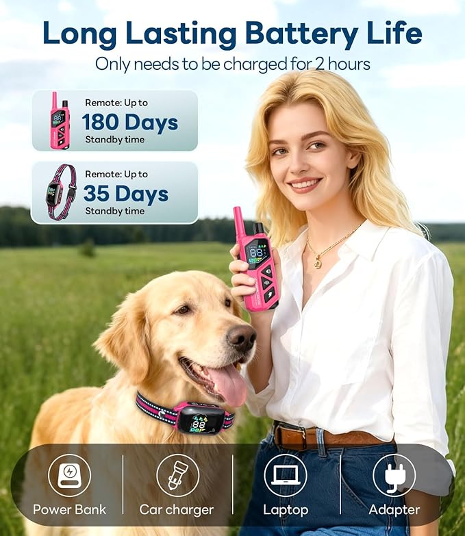 Dog Training Collar with Remote - 3300ft Long Range, IPX7 Waterproof, Rechargeable E-Collar with 4 Training Modes & Security Lock for Small, Medium and Large Dogs (Hot Pink)