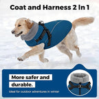 Queenmore Dog Jackets for Large Dogs, Dog Coat with Harness Built in,Waterproof Dogs Coats with Zipper On Back,Warm Fleece Lining Cold Weather Pet Coats with Furry Collar for Labrador,Blue,L