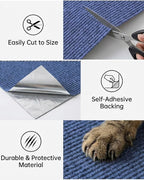 Trimmable Self-Adhesive Cat Scratch Mat, DIY Climb Scratcher for Cat Tower, Couch, and Furniture Protector, Replacement Pads (Blue, 23.6''x11.8'', 3-Pack)