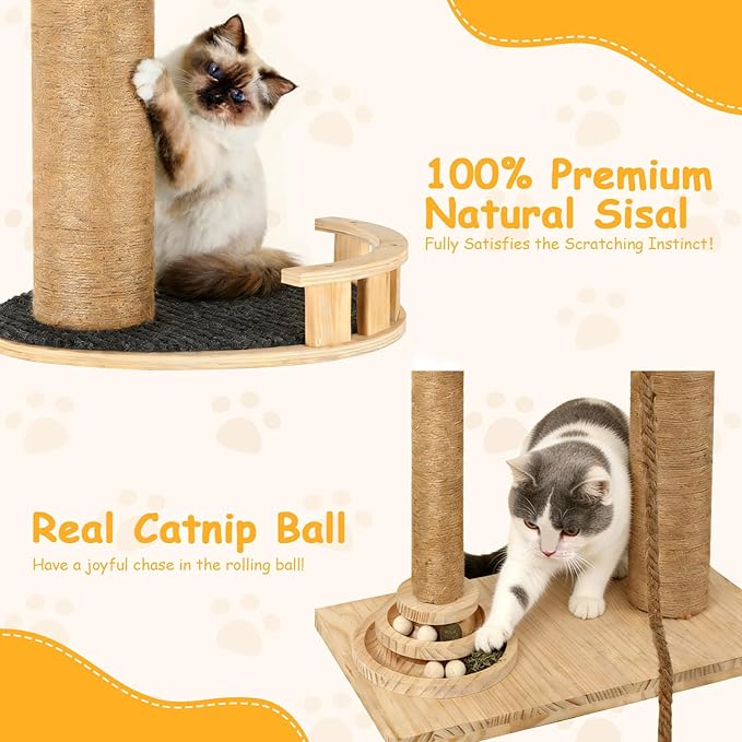 Cypherx Floor to Ceiling Cat Tree, 6 Tier Tall Cat Tower Adjustable Height (81-109 in), Modern Cat Tree Tower for Indoor Cats with Scratching Post, ransparent Capsule and Cozy Hammock, Wood