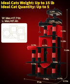 Heavy Duty Cat Tree for Indoor Cat, 71 Inch Large Cat Tower with Scratching Post and Top Perch, Hammock, Big Cat Condo for Adult Cats Kittens, PMT03RD, Black Red