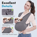 Supet Dog Sling Carrier for Small Pets, Hands Free Cat Sling, Reducing Back Neck Pain Anti-Anxiety Puppy Front, Adjustable Soft Dog Carrying (Grey, Plus 7-15 Lbs)