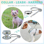 SCENEREAL Small Dog Harness Collar and Leash Set, Adjustable No Pull Pet Harnesses, No Chock Soft Mesh Vest for Doggie Puppy Medium Dogs Cats Girl or Boy,Chihuahua, Yorkie, Outdoor Walking