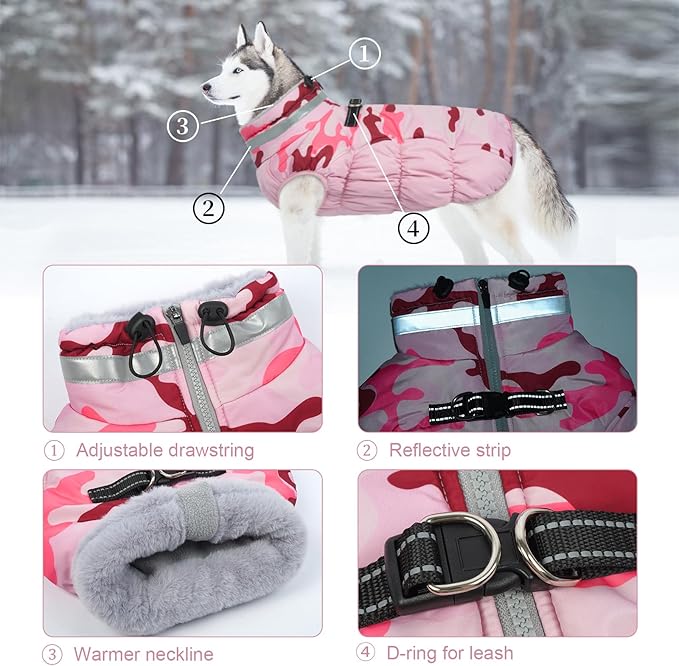Lelepet Warm Dog Winter Coat Dog Coats for Extra Large Dogs Waterproof Dogs Jacket with Harness Built in Reflective Cold Weather Coats Windproof Zip-Up Winter Fleece Vest Snowsuit Great Dane 3XL