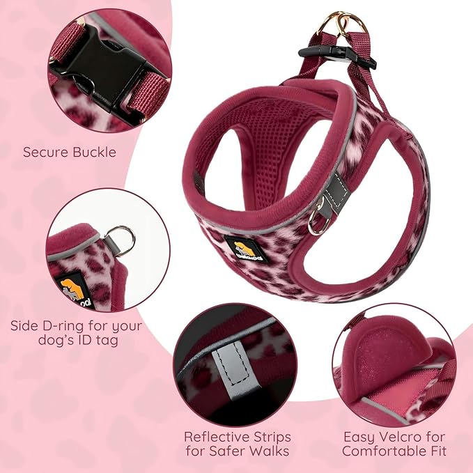 BELLA & PAL Step in Vest Harness for Small and Medium Dogs, No Pull Small Dog Harness with Leash Set, Comfortable Air Mesh Dog Vest Harness with Reflective Strip (Pink Leopard, XXS)
