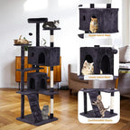 70in Cat Tree for Indoor Cats, Cat Tower with Cat Scratching Post, Multi-Level Cat Furniture, Cat Tower with Funny Toys for Kittens-Ashy