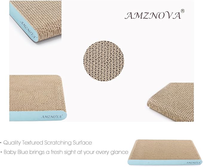 AMZNOVA Cat Scratcher Rescratch Cat Scratching Board, Scratching Pad with Catnip for Indoor, Flat Cardboard Scratcher Scratch Board for Kitten, Extra Wide, Baby Blue