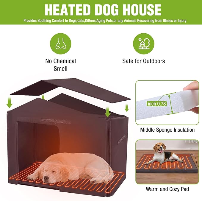 Outdoor Dog House Heated Dog Kennel with Insulated & Heating Pad Large Dog Kenne for Small & Medium & Large Dogs in Winter,All-Around Heavy-Duty Iron Frame