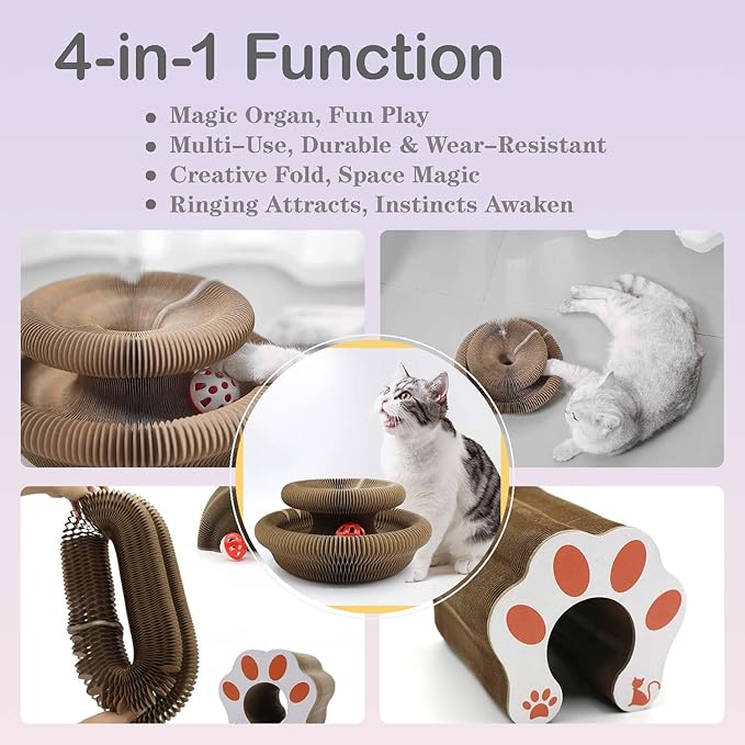 Kitty Cat Toy Scratch Board,Accordion with Ball,Foldable Design,Boosts Claw Health,cat Scratching Board Toy Equipped with Balls and Bells,a cat Toy Designed specifically for Indoor Cats. (2P)