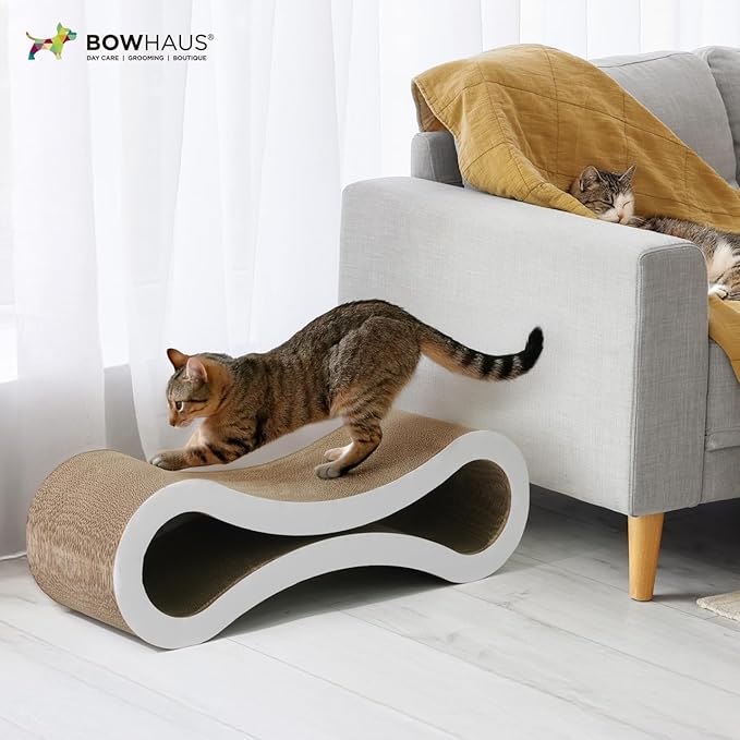 CAPHAUS Infinity Cat Scratcher Lounger, Reversible Scratcher, Large Cat Scratching Pad, Cat Scratching Board, Scratch Pad for Indoor Cats, White
