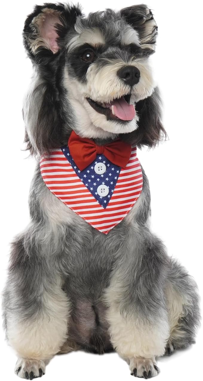FUAMEY Dog Tuxedo American Flag for Large Dogs,Dog Formal Suit Dogs Attire Pet Bow Tie Puppy Party Costumes Cat Tux Outfits Pets Bandana Cosplay Adjustable Bowties 4th of July Independence Day XL