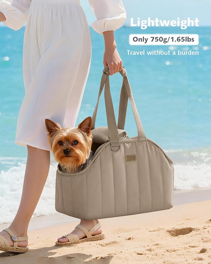 Pecute Dog Purse Carrier, Lightweight Dog Carriers for Small Dogs with Large Pockets, Dog Soft-Sided Carriers up to 6.6lbs, Pet Carrier for Puppy Cat, Suitable for Travel, Subway, Khaki
