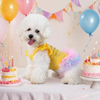 Dog Birthday Dress It's My Birthday Dog Dress Small Doggy Girl's Tutu Dresses Ruffle Sleeless Puppy Clothes Tulle Lace Skirt Pet Costume Cat Outfits (Yellow, XS(4-6.5lb))