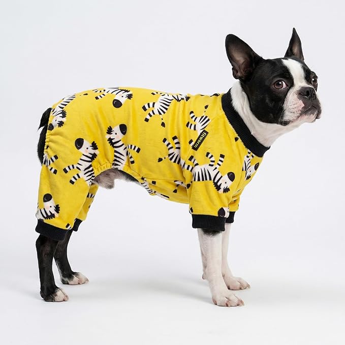 Fitwarm Zebra Dog Fleece Pajamas, Funny Winter Clothes for Small Dogs Boy Girl, Cozy Pet Onesie, Yellow, Black, White, Small