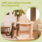 Simcat Kitten Tree with Plush Perch, Soft Hammock,and Paper Rope Scratching Posts, Stable Cat Stand，Durable Scratch Posts for Indoor Small Cats, 12.2 x 12.2 x 21.65 Inches, Beige