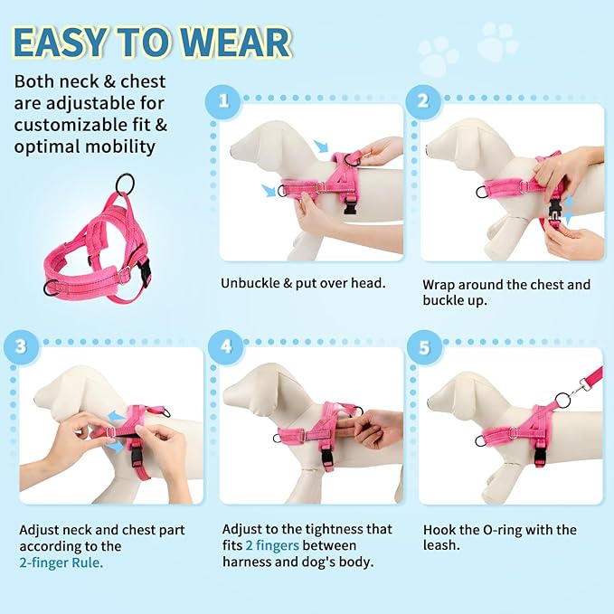 Lukovee No Pull Dog Harness and Leash Set, Soft Padded Small Dog Harness, Neck & Chest Adjustable Reflective Vest Puppy Harness with 4ft Lightweight Anti-Twist Dog Leash for Small Dogs (Pink, Large)