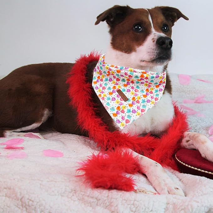 Elegant little tail Dog Bandana, Valentine's Day 1PC Washable Dog Scarf Female or Male Square Bib Kerchief Scarf Adjustable Pet Bandana for Medium Large Dogs