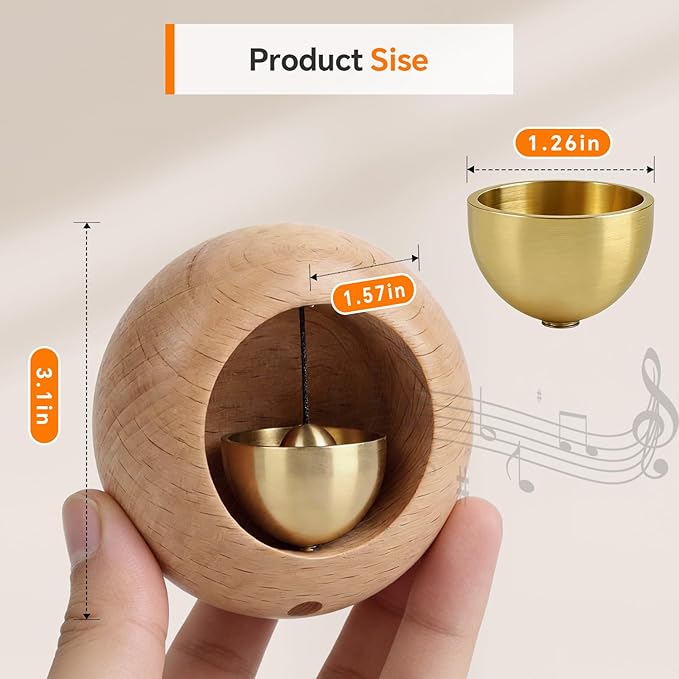 Round Shopkeepers Bell for Door Opening – Magnetic Wooden Door Chime & Wireless Brass Doorbell for Business, Office, Fridge – Modern Circular Wind Bell Entry Alert – No Battery
