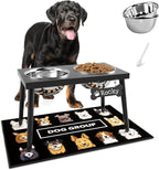 Metal Raised Dog Bowl Stand for Large and Medium Dogs, Stronger Elevated Dog Bowls with Sprill Proof Mat, Pet Food & Water Bowls 10" Tall Dogs Feeder (58OZ-Stainless Steel Pet Bowl, Mat-16x24)