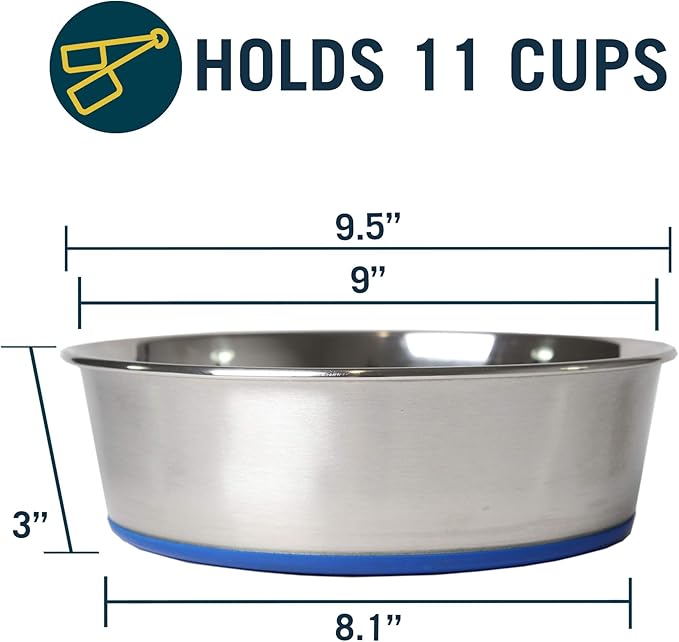 OurPet's DuraPet Premium Dishwasher Safe Stainless Steel Dog Bowl for Food or Water [Multiple Sizes for Small to Large Dogs] Extra Large (11 Cups)