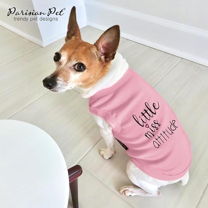 Parisian Pet Dog Shirt – 100% Cotton Shirts for Large Dogs – Sleeveless Miss Attitude Pink Puppy Clothes – Breathable and Soft Girl Dog Clothes - Stretchy Pet Apparel - Summer Tshirts for Dogs