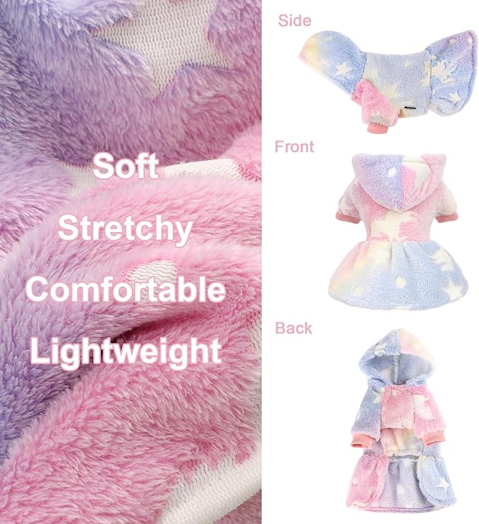 Dog Sweaters for Small Dogs Girl Night Glow Dog Hoodie Warm Fleece Doggie Sweatshirt Cute Puppy Dress Winter Pet Sweaters Doggy Clothes Outfit Apparel for Chihuahua Yorkie, Pink, S