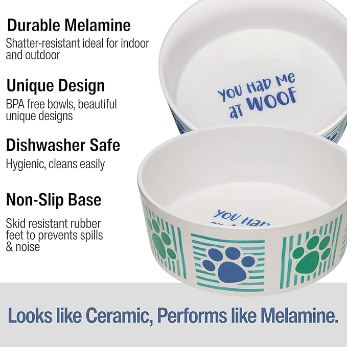 Loving Pets Dolce Moderno Ceramic Look Dog Bowl – Modern Melamine Dog Food Bowl & Dog Water Bowl – Durable, Non-Slip Pet Dish for Small & Medium Dogs – Dishwasher Safe Dog Bowl (Small, 16 oz)