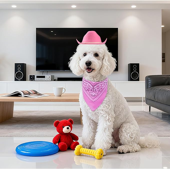 choyaxo Dog Cowboy Hat Dog Cowboy Costume for Small Pet Dogs Cat Cowboy Hat with Bandana Scarf Set Party Accessories (Pink, Medium)
