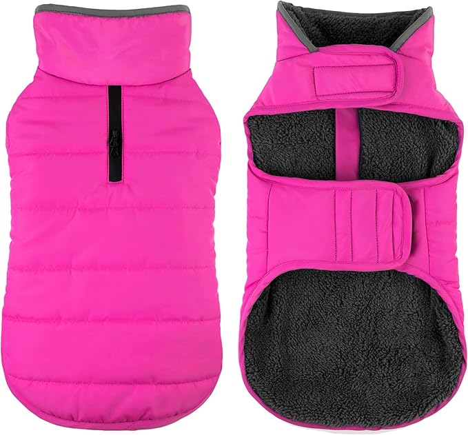 Dog Winter Coat, Waterproof Dog Jacket with Leash Hole, Reflective Adjustable Pet Snow Vest, Warm Fleece Sweater for Small Medium Large Dogs - Pink, L