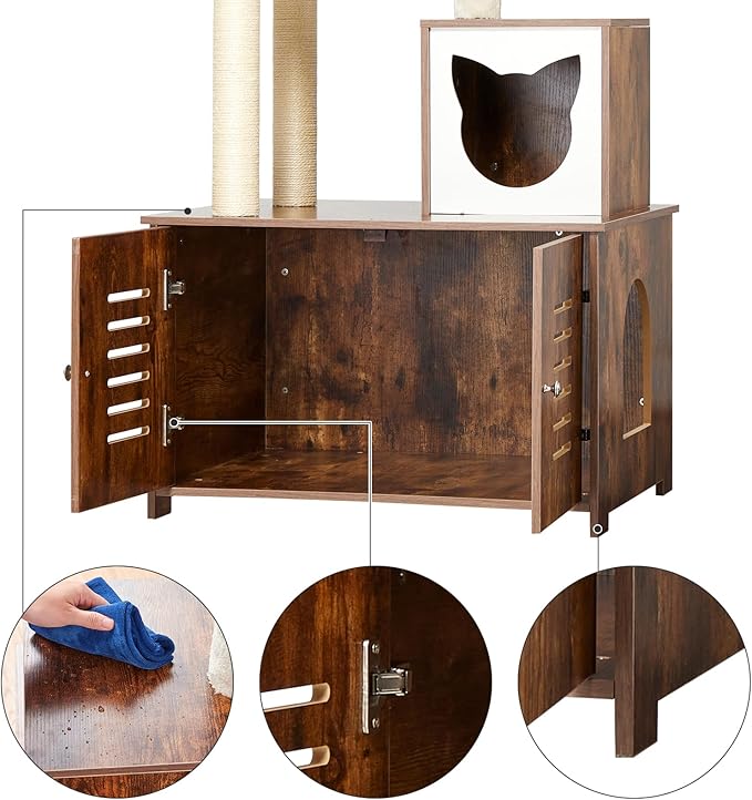 Cat Tree with Litter Box Furniture Hidden Enclosure, 2-in-1 Modern Tower, Cat Condo with Scratching Posts