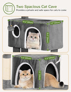 Cat Tree Tower 53 inch - Multi-Level Indoor Activity Center with Sisal Scratching Posts, Condo, Plush Perch & Hanging Toys for Large Cats (Black)