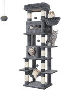 Cat Tree, 66.9" Large Cat Tower for Indoor Cats, Multi-Level Cat House with Condo, 8 Scratching Posts, Hammock, 4 Pom Poms, Dark Grey MS17018SG