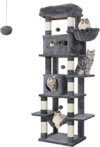 Cat Tree, 66.9" Large Cat Tower for Indoor Cats, Multi-Level Cat House with Condo, 8 Scratching Posts, Hammock, 4 Pom Poms, Dark Grey MS17018SG