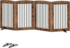 HOOBRO Indoor Dog Gate with Support Feet, 31.5 Inch 4 Panels, Freestanding Pet Gate for Doorway, Stairs, Folding Dog Fence, 360° Hinge for Easy Access, Sturdy Iron Pipe, Rustic Brown BF64PP03