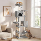 PETSITE 80-inch Tall Modern Cat Tree, Multi-Level Cat Tower with 2 Comfy Condos, Sisal Scratching Posts, Side Basket, Snug Hammock, and Dangling Balls, Ideal for Indoor Cats and Kittens (Grey)