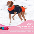 AOFITEE Dog Coats for Large Dogs, Waterproof Dog Winter Jacket with Harness Built in, Warm Large Dogs Coat with Fleece Lined, Zip Up Pets Jackets for Golden Retriever, Weimaraner, Blue 2XL