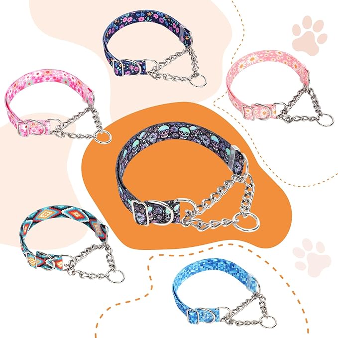 Martingale Dog Collar with Chain, No Pull Slip Cinch Choker Choke Collar Pink Strawberry Duty Dog Collar for Medium Large Extra Large Pet Dogs,Strawberry M